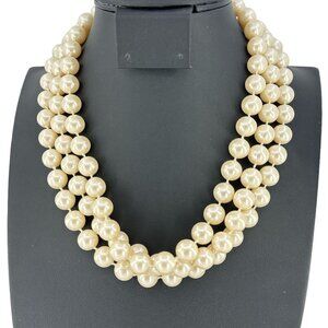 Three Strands Faux Pearl Beaded Womens Necklace Hook Clasp Length 16-18"